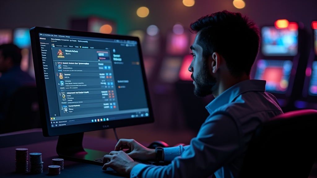 Gracz sprawdza status wypłaty w panelu Deloro Casino w ciemnym, stylizowanym wnętrzu